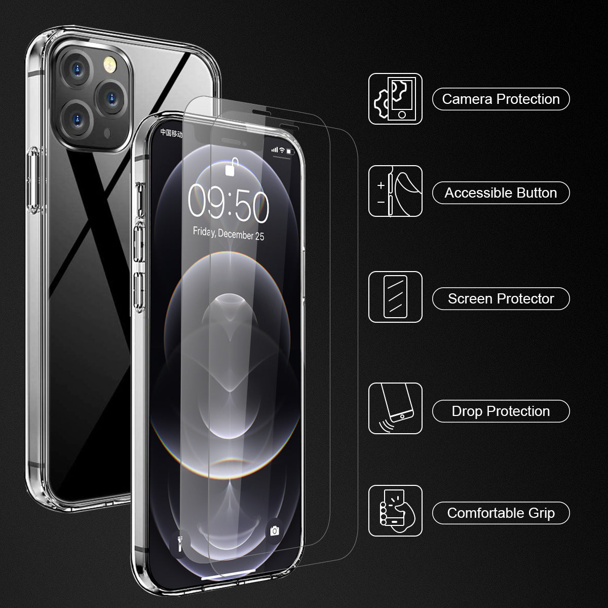 iPhone 11 Clear Strong TPU Case and 2 Tempered Glass Screen Protectors