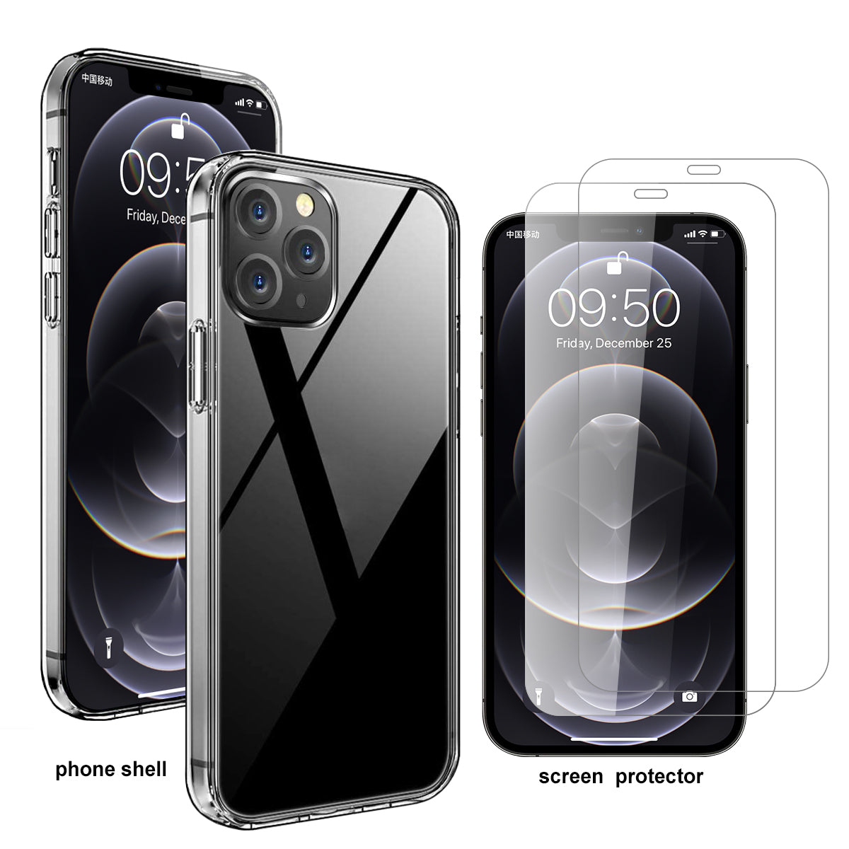 iPhone 12 Pro Max Clear Strong TPU Case and 2 Tempered Glass Screen Protectors